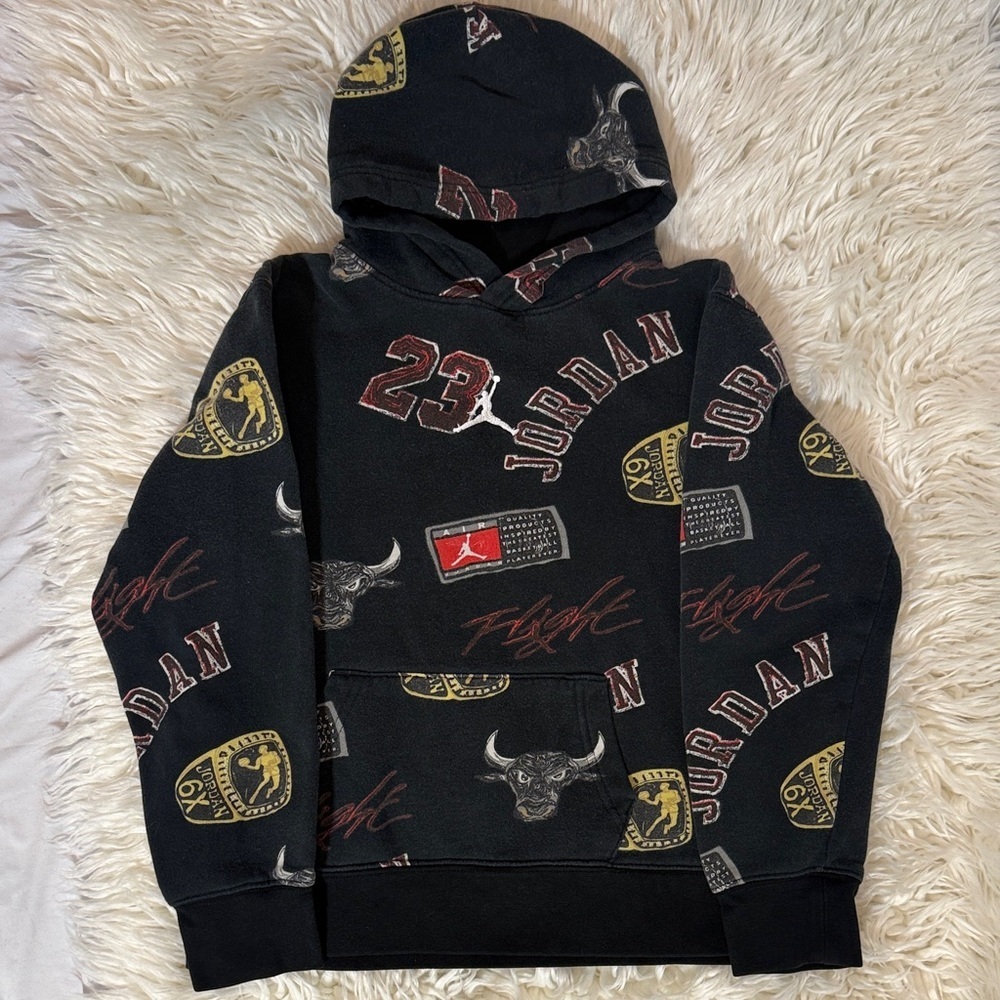 Jordan Black Crewneck Hoodie with Allover Logos